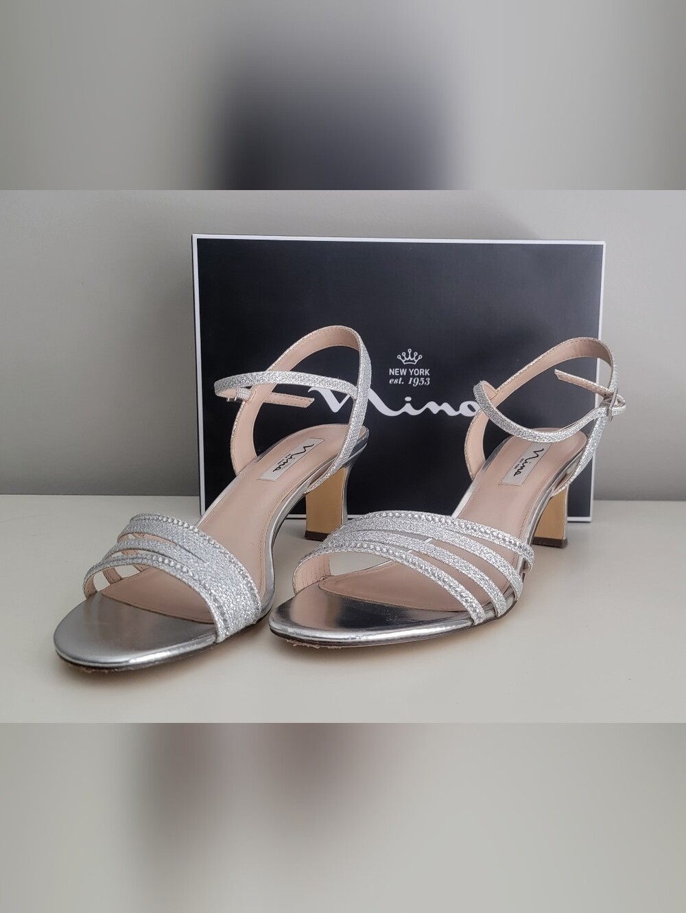 Nina Nelena Silver Rhinestone Strappy Heels Sandals Size 11W Wide